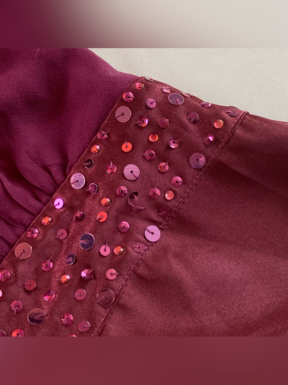 Vintage Y2K Twenty One Plum Silk/ Satin Sequined Fairycore Halter Top Small - Picture 10 of 13